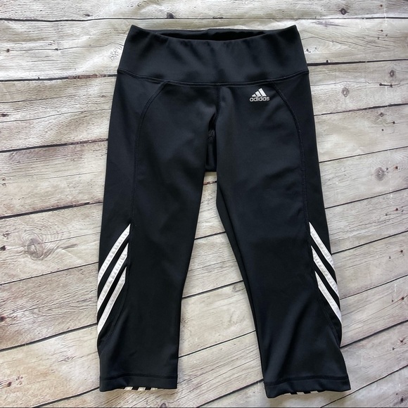 Adidas Black white stripes sport capris for Women Dri fit climalite size M - Picture 1 of 12